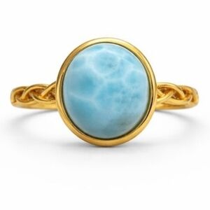 S925 Gold Plated & Larimar braided band ring, adjustable size NEW!